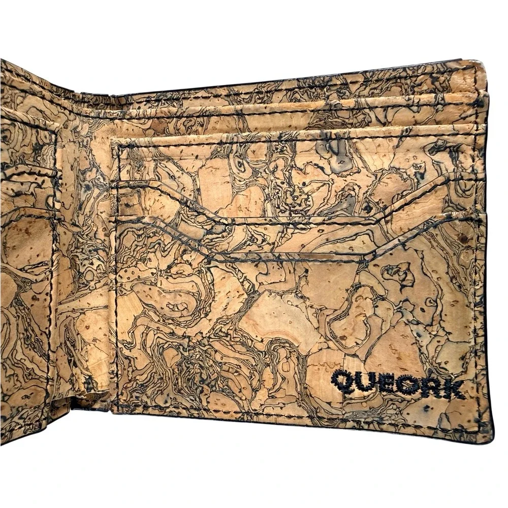 Queork Mens Bifold Wallet Marbled Cork Slim Card Slots OS Tan Brown Cork